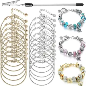 20 Pieces Snake Chain Charm Bracelet with Bracelet Helper Adjustable Snake Charm Bracelet Chains with Heart Lobster Clasp Extender Chain DIY Bracelet Chain for Women Jewelry Making Gifts Supplies