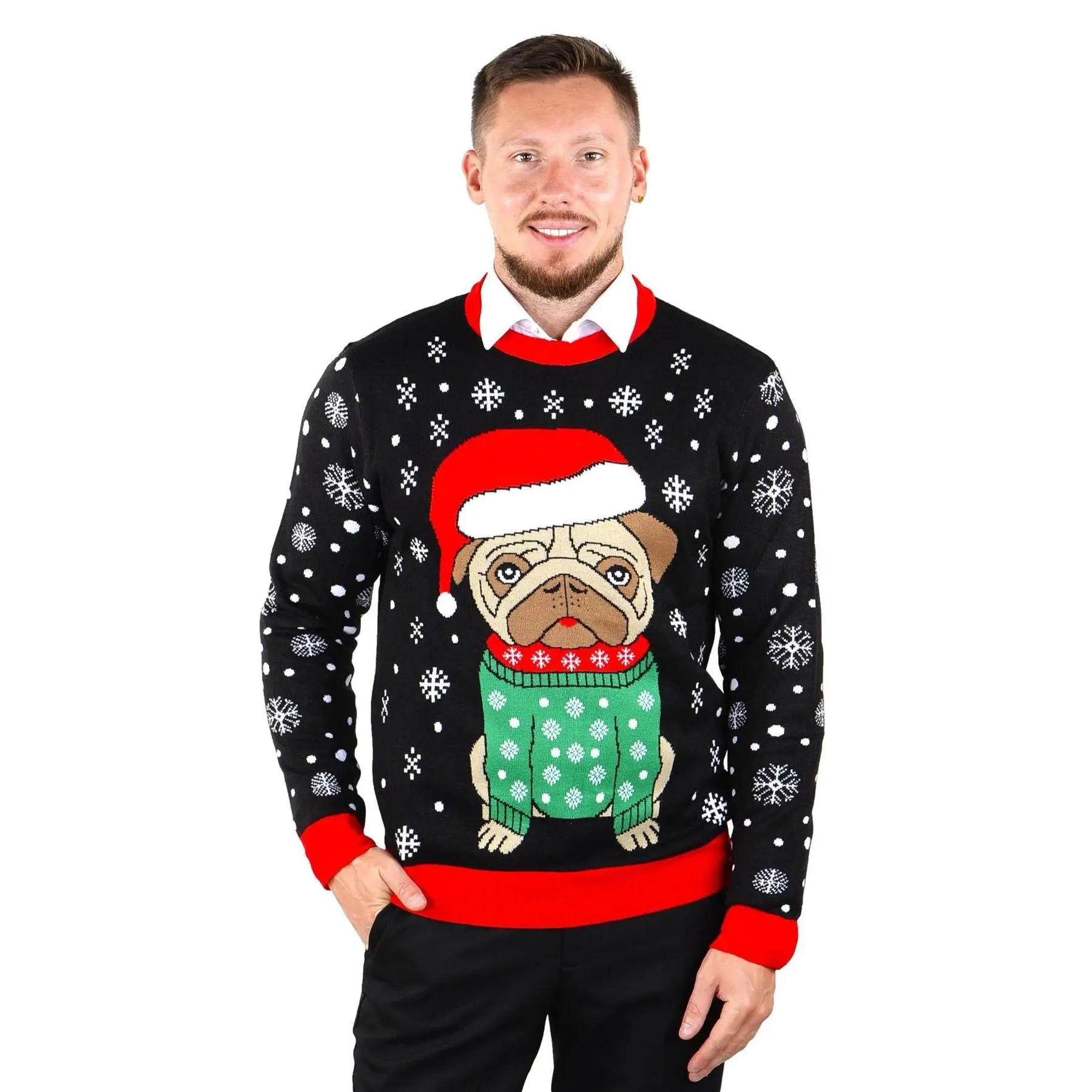 Socal Look Men's Ugly Christmas Sweater, Long Sleeve Crew Neck Acrylic Holiday Pullover Classic Knit