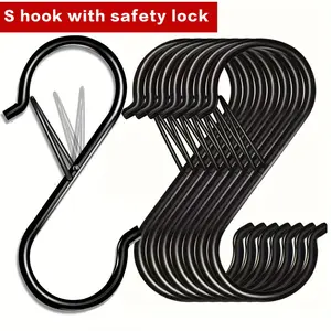 8/19pcs S-Type Hooks with Safety Lock, Ideal for Household Kitchen, Bathroom, Bedroom, Office, Hang Pots, Coats, Bags, Plants