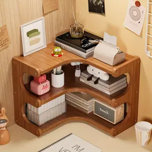 3-Layer Corner Shelf Desktop Style Wooden Storage for Water Bottles Books Ornaments Retro Smooth Surface Home Decor Gift