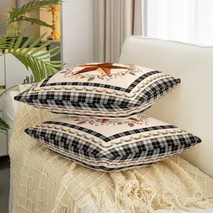 Western Texas Star Decorative Throw Pillow Case,18"x18" Set of 2 Western Throw Pillow Covers,Buffalo Check Plaid Pillow Case,Farmhouse Cushion Case