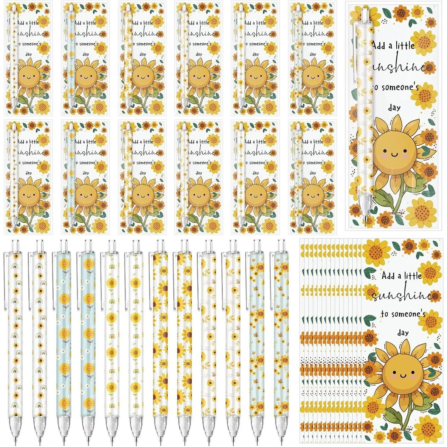 24 Set Sunflower Party Favors Retractable Sunflower Pencils 0.7mm Funny Mechanical Pencils with Positive Bookmarks Inspirational  for Student Teacher Coworker Office School Supplies