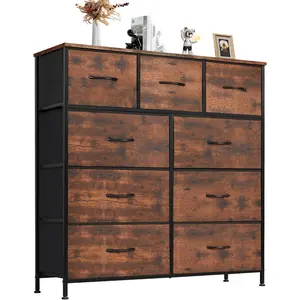 Rustic Style Bedroom Dresser with 5/6/7/8/9 Drawers, Fabric Storage, Sturdy Metal Frame, Spacesaver Design, Kids Dresser