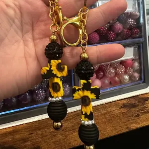 Sunflower Cross Purse Charm Keychain