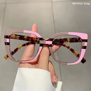 Color Block Full Rim Square Eyeglasses Leopard Print Chain Decor Non Prescription Eyewear Practical Eye Ornament for Daily Casual Dressing Formal Occasion Gathering And Ordinary Daily Matching Wear
