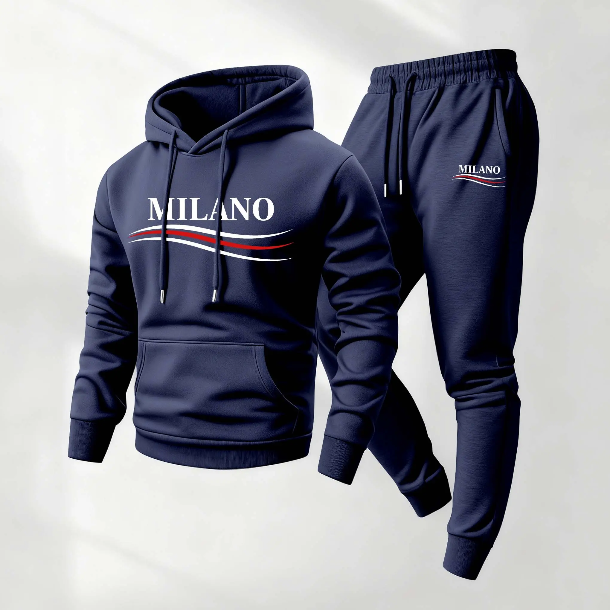 Men's Casual Loose-Fit Sweatsuit Set, Soft Polyester 2-Piece Outfit with Letter Print Hoodie and Drawstring Sweatpants, Sweatsuit Set Outfit