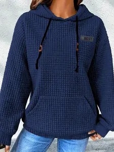 Autumn Winter New Hooded Sweatshirt, Loose-Fit Casual Style, Waffle Knit Fabric, Pocket Design, Fashionable for Teen Boys & Girls, Hot Trending Hoodies