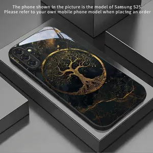 Black Gold Tree of Life Pattern New Black Phone Case Tempered Glass for Samsung Galaxy S25Ultra/S25 +/S25FE/S25/S24Ultra/S24 +/S24FE/S24/S23/S22/S21/S20/A13/A14Gifts for every holiday, personalized design, male and female couples, fashion protective cover