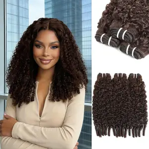 ALHER #4 Chocolate Brown Burmese Curly Single Bundle Human Hair,15A Medium Brown 3 Bundles 3c4a Water Wave with Spiral Curly End 100% Unprocessed Virgin Hair for Black Women Soft Thick Weave