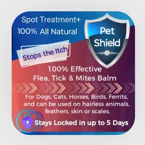 Pet Shield+ Spot Treatment 100% All Natural Flea Tick & Mites Balm for Dogs Cats Horses Birds Ferrets Rabbits Stays Active 5-7 Days