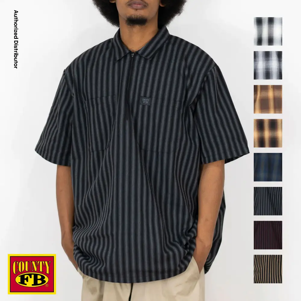 FB County Men's 1/2 Zip Checker Shirts FBCOUNTY Pin Stripe Checkered Solid Shirts 2 Pockets Half Zip Shirt YKK Metal Zipper Hip Hop Chicano Fashion Ca