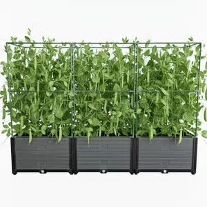 Garden Solution for Climbing Plants, 2 in 1 Raised Garden Beds with Trellis. Including 1 set of dual-layer stackable Planter Box and 2 tiers of trellis, perfect for climbing plants like Tomato, Cucumber,Sweat Peas and Squash. Friendly for Pro and Beginner