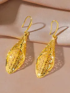 High-Quality Hollow Leaf Earrings, Boho Style, Copper Plated 24k, Perfect Gift for Girlfriend, Women's Luxurious Daily Jewelry, Fashionable Earrings