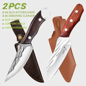 2pc Multi-purpose Kitchen Chef Knife Set, Ultra Sharp Stainless Steel Fixed Blade, EDC New Model Boning Knife, Portable Durable Easy to Use Camping Knife, Suitable for Home Kitchen, Outdoor BBQ Cooking, Best Holiday Gift