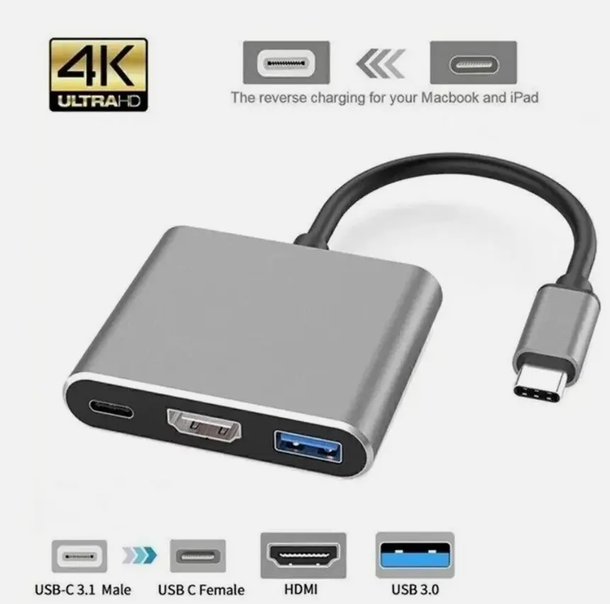 USB Type-C to HDMI Adapter/Converter Hub, 4K HD Video Output, Plug-and-Play, Type-C to HDMI Cable for MacBook, Android Phones, and projecting to a TV monitor from a laptop