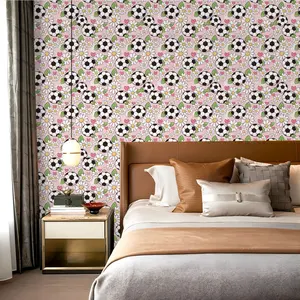 1pc healing-style pink daisy heart football element printed PVC wallpaper, with adhesive on the back for instant peel-and-stick, suitable for wall coverage and decorating old walls, applicable to all room walls, a must-have for football enthusiasts