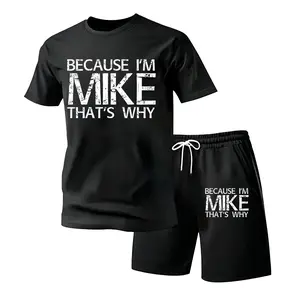 NO.BRAND Men's 100% Cotton Seamless Round Neck Short-Sleeve Top tshirt short set- "BECAUSE I'M MIKE THAT'S WHY" Graphic, Smooth Soft Street Style Casual Menswear, Gift for Mike, S-XXXL, Black Fabric, Alternative Option,summervibes