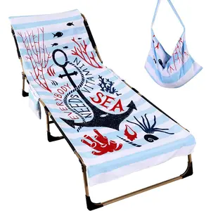 Everybody Needs Vitamin Sea Anchor Beach Chair Cover with Side Pockets Thick and Quick Dry Chaise Lounge Chair Towel Cover for Sun Lounger Pool Sunbathing Garden Beach Hotel, No Sliding