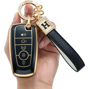 for ford Key Fob Cover with Keychain,Soft TPU 360 Degree Protection Key Case for Mustang Fusion F150 F250 F350 F450 F553 Edge Explorer Expedition Maverick key bag accessories