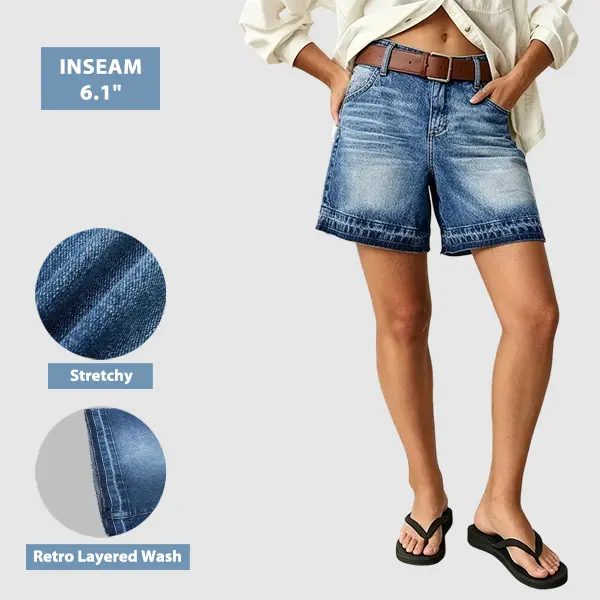 Flamingals Wash Mid Rise Mid Thigh Denim Shorts Womenswear 6.1" Inseam Summer