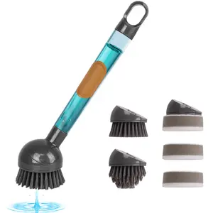 CuLiDing Soap Dispensing Dish Brush Storage Set with 360° Rotating Head, 3 Brush Heads & 2 Scouring Pads, Durable & Eco-friendly, Versatile for Dishes, Sink, Pans, Pots