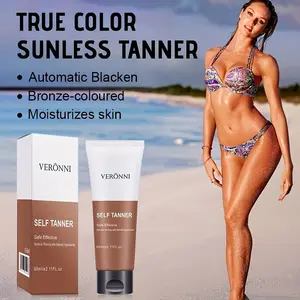 Sunless tanning cream set. When applied with the included gloves, it spreads evenly and smoothly for a refined finish. You can achieve a healthy bronze glow without sun exposure. Suitable for all over the body, it’s moisturizing, non-greasy, and easy to a