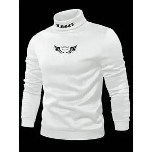 LEGND Men's Casual Wing Print Turtleneck Long Sleeve Sweatshirt For , Mock Neck Men