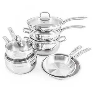 BergHOFF Belly Shape 12pc 18/1 0 SS Cookware S et w/ Glass Lid