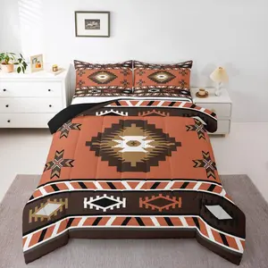 Tribal Aztec Comforter Set,Terracotta Ethnic Bedding Set,Western Southwest Comforter,Rustic Indian Oriental Pattern Quilt