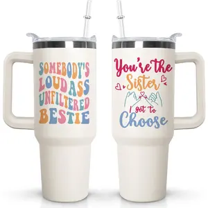 Ceovfoi Bestie Tumbler with Handle Lid and Straw,40 Oz Bestie Sisters FriendTumbler Water Bottle Travel Coffee Cup Mug, Birthday Gifts for Women