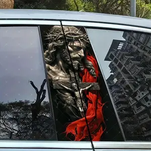 2pc Retro Cross Jesus Vinyl Sticker, Car B Pillar Protection Decal, Easy Peel & Stick, Sunproof Waterproof Scratch Resistant, Car Decals, Truck Car Decal, Decal For Cars, Universal Car Sticker