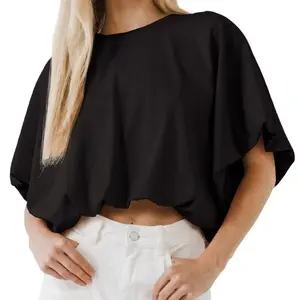 Imily Bela Women's Summer Crewneck Crop Tops Short Sleeve Casual Loose Cropped T Shirts