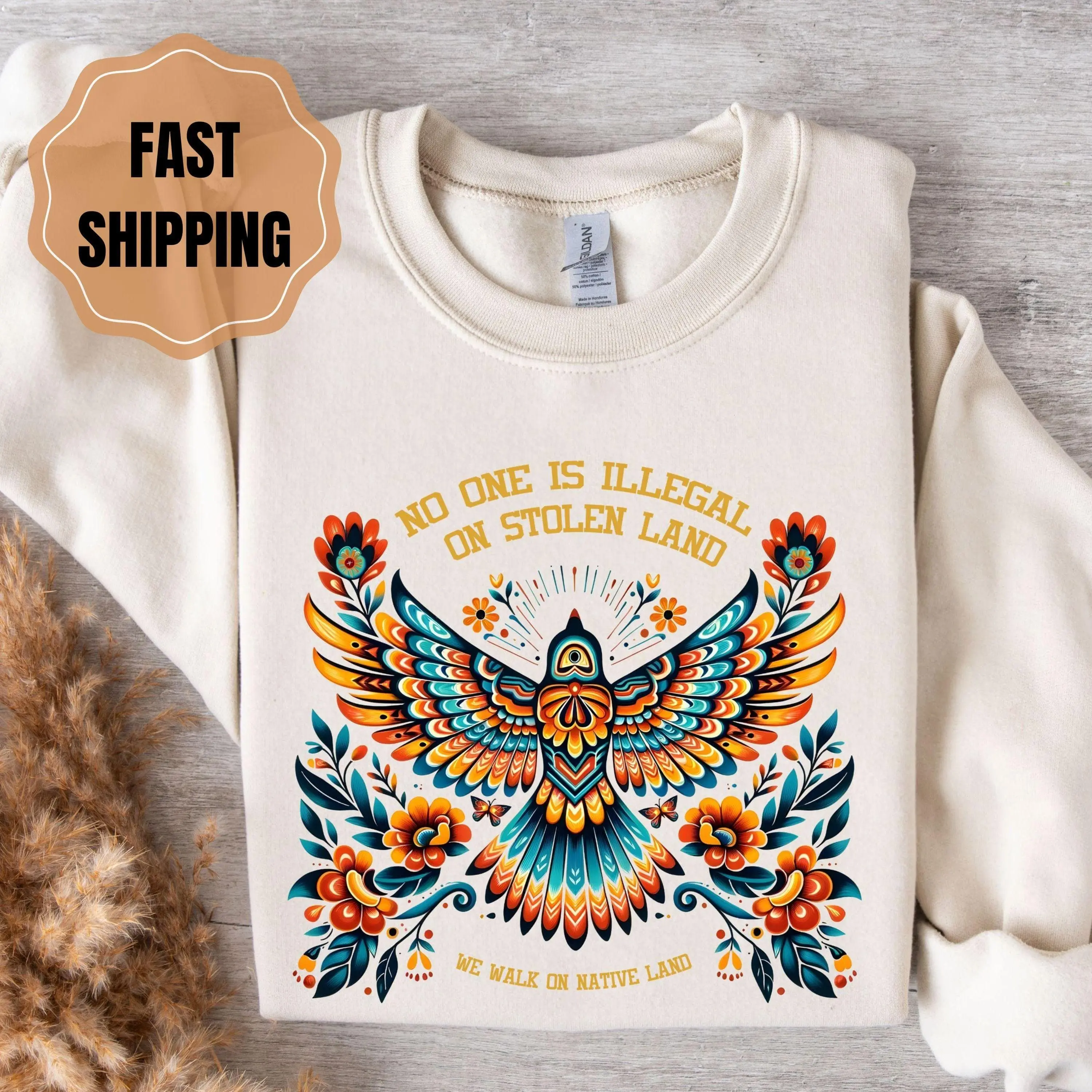 [Sale off up to 50%] No One is Illegal on Stolen Land Sweatshirt: Antiracist Pro-Immigrant Tee, streetwear graphic tee