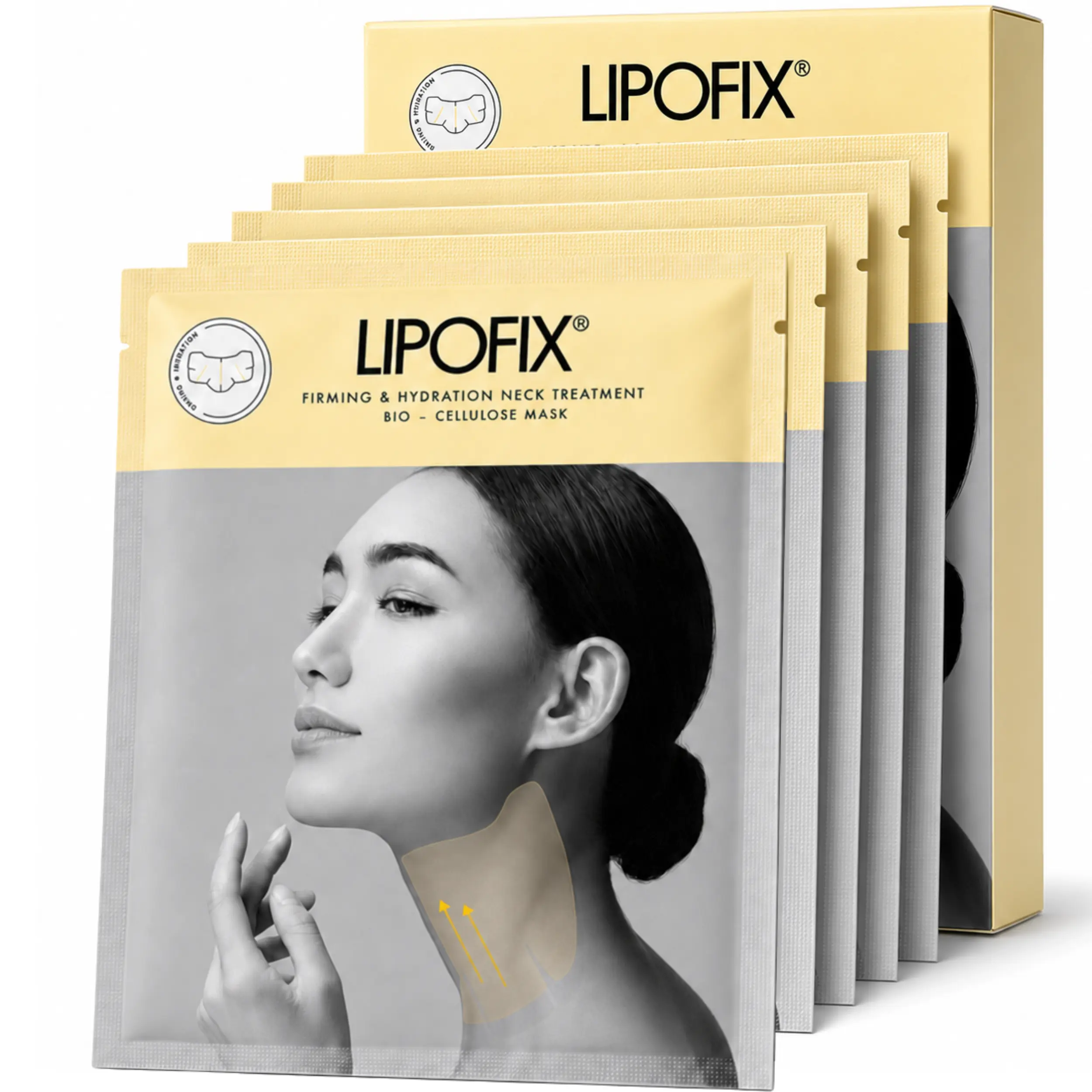 LipoFix Bio-Cellulose Neck Firming Mask, Made in Korea Collagen, Hyaluronic Acid & Niacinamide Serum Infused Masks for Crepey Skin & Sagging Tech Neck for Women & Men