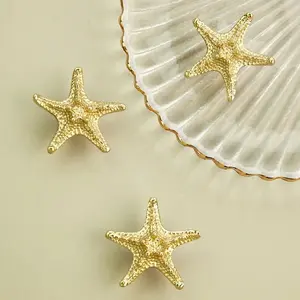 Golden Starfish Cabinet Door Handle, Polished Metal Drawer Pull, Home & Kitchen Decor Knob, Stylish Furniture Accessory, Door Hardware