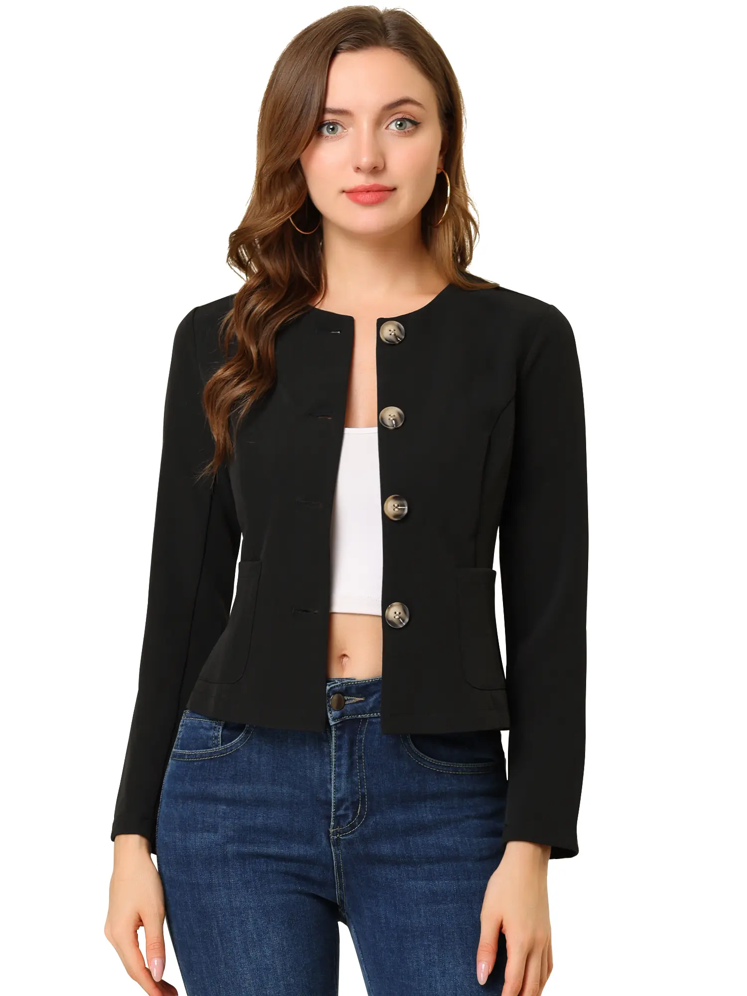 INSPIRE CHIC Fall Casual Jacket Elegant Button Front Work Office Blazer