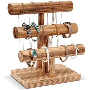Wooden T-Shape Bracelet Display Stand, Bangle & Bracelet Storage Tower Rack, Jewelry Organizer Holder, Home Decor Accessory