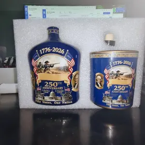 American 250th Anniversary Whiskey Decanter Set, Patriotic Glassware, Limited Edition Blue Bourbon Decanter, Home Bar & Collector Gift