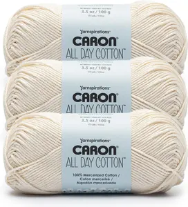 Caron All Day Cotton - 3 Pack of 173 Yards/3.52 oz Cream 100% Mercerized Cotton Yarn