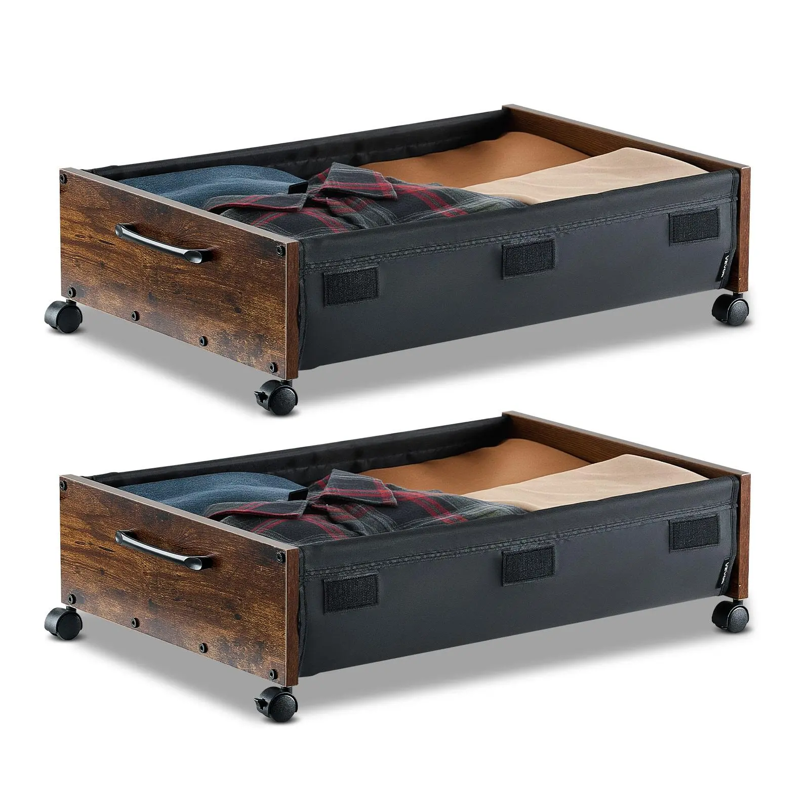【Summerfinds】VEVOR Durable MDF & Metal Under Bed Storage Boxes with Lockable Wheels, 25.6x18.1x7.1in Rolling Organizers, 2-Pack for Clothes, Shoes, Storage Organization & House Organizers Needs