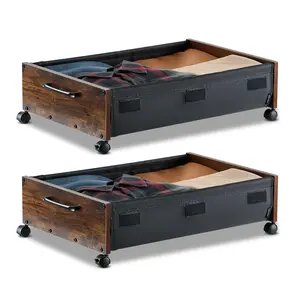 VEVOR Under Bed Storage with Wheels, Summervibes,Summervibes, 25.6 x 18.1 x 7.1 inch Underbed Containers, Underbed Shoes Organizer with Lockable Wheels, Rolling Under the Bed Storage Bins for Clothes, Shoes, Blankets, 2 Pack