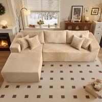 Beige Corduroy Left Chaise Without Ottoman