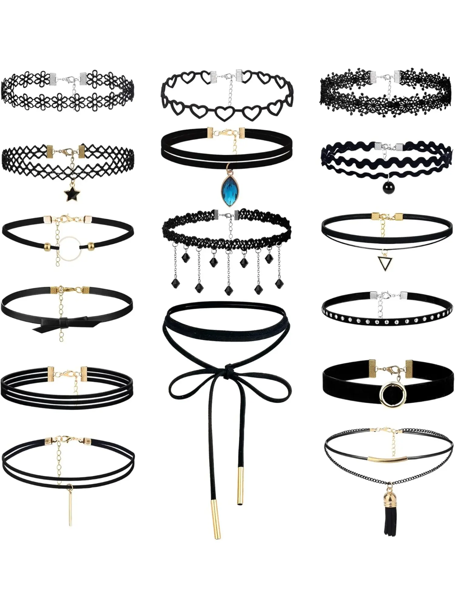 Exquisite 17 Pcs Black Lace Chokers Necklaces for Women Men Gorgeous Black Velvet Choker Set Gothic Tattoo Collar Choker Necklace with Storage Bag Adjustable Choker