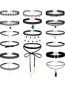 Exquisite 17 Pcs Black Lace Chokers Necklaces for Women Men Gorgeous Black Velvet Choker Set Gothic Tattoo Collar Choker Necklace with Storage Bag Adjustable Choker