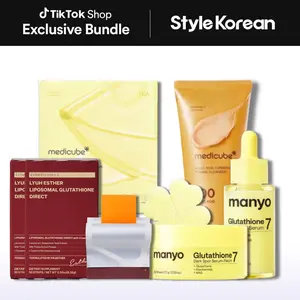 [StyleKorean] Dark Spot Correction Set | Glutathione + Kojic Acid Brightening Routine | Manyo Glutathione Serum, Patch & High-Absorption Film, Medicube Kojic Acid Cleanser, Gel Mask | Targets Dark Spots, Uneven Skin Tone & Inner Glow