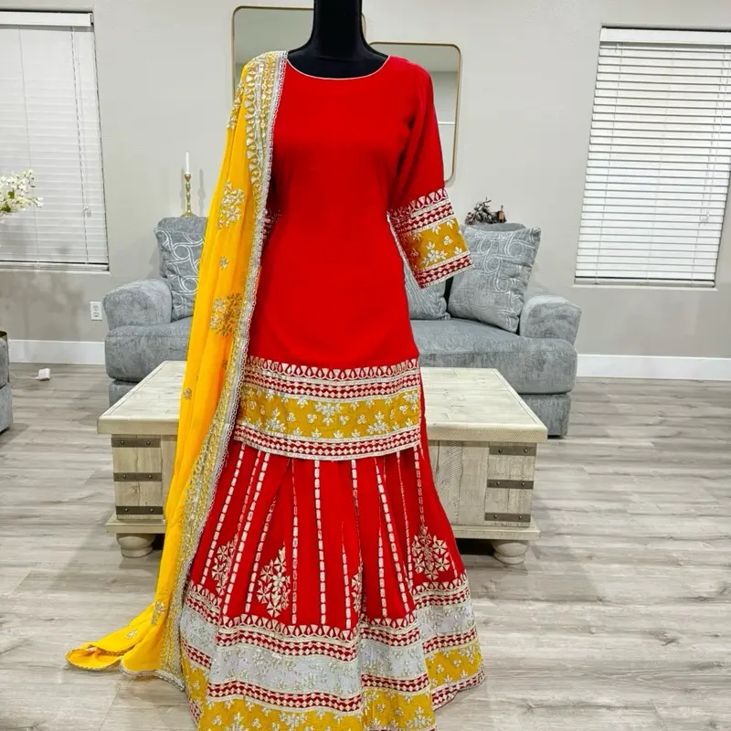 Short shirt with lehnga gotta patti work with dupatta