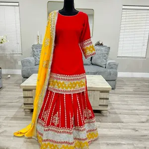 Short shirt with lehnga gotta patti work with dupatta