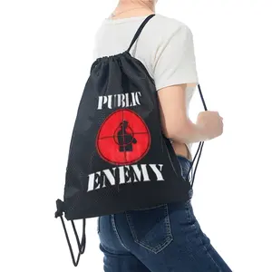 Public Enemy Logo Red Target Print Drawstring Bag Gym Sports Travel Lightweight Backpack for Outdoor Activities Teens and Young Adults Suitable for Birthday and Christmas Gift Ideas