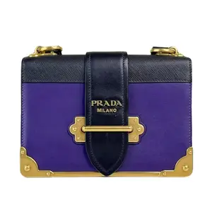 Pre-owned PRADA Leather Crossbody Bags Cahier Chain Crossbody Bag City Calf and Safflano Purple & Navy Blue with Gold Hardware