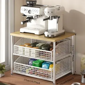 2-layer multi-functional kitchen microwave oven rack countertop with drawers oven rice cooker air fryer appliances floor storage rack
